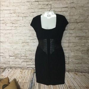 Cache black dress with leather piping